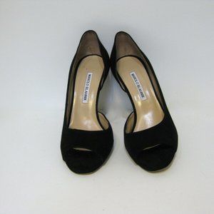 Manolo Blahnik Black Suede Open Toe Stiletto 37.5